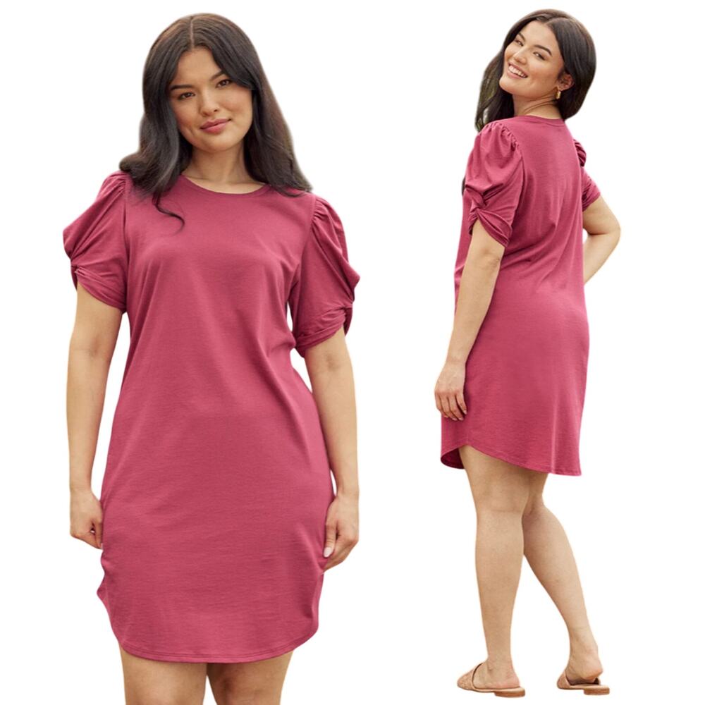 Summersalt The Luxe Pima Cotton T Shirt Dress Mini Twist Puff Sleeve Currant M